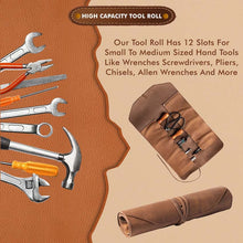 Load image into Gallery viewer, Leather Tool Organizer Roll Up Storage