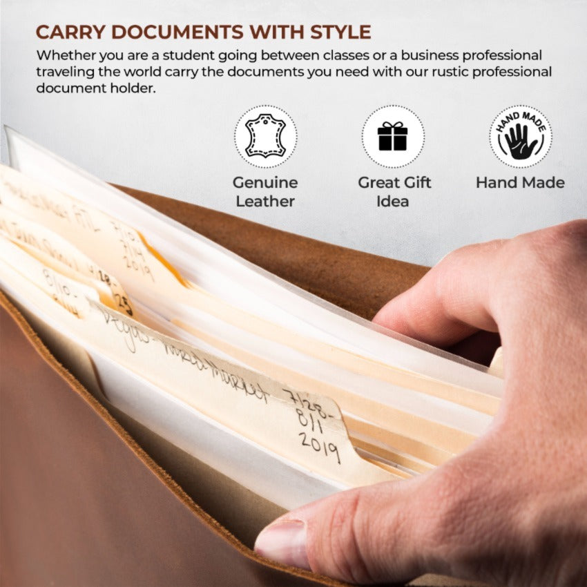 Leather Folder - Vintage Leather Folder Document Holder/File Case